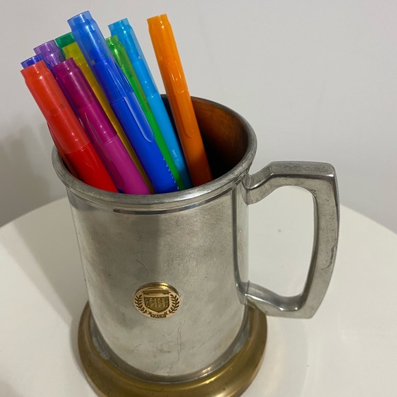 Yale Vintage Pewter & Brass Stein/ Mug with Glass - Picture 9 of 9